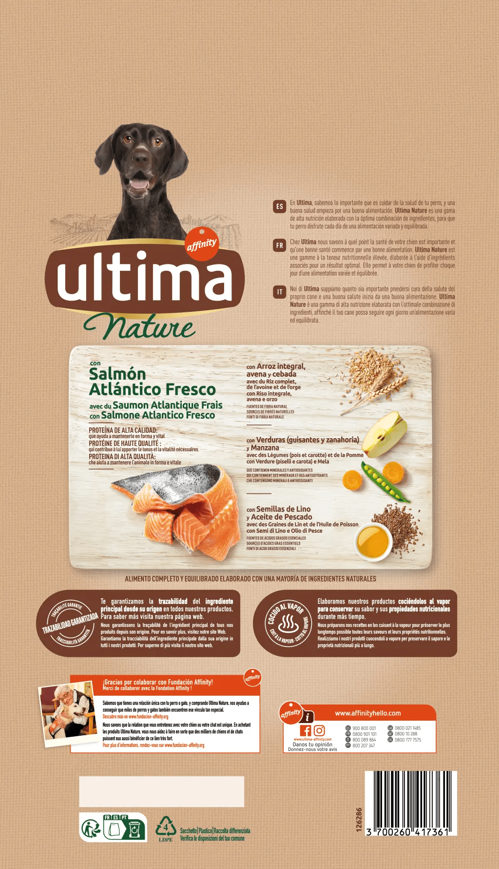 Alimento de salmon para perro mediano ULTIMA Nature, saco 3 kg