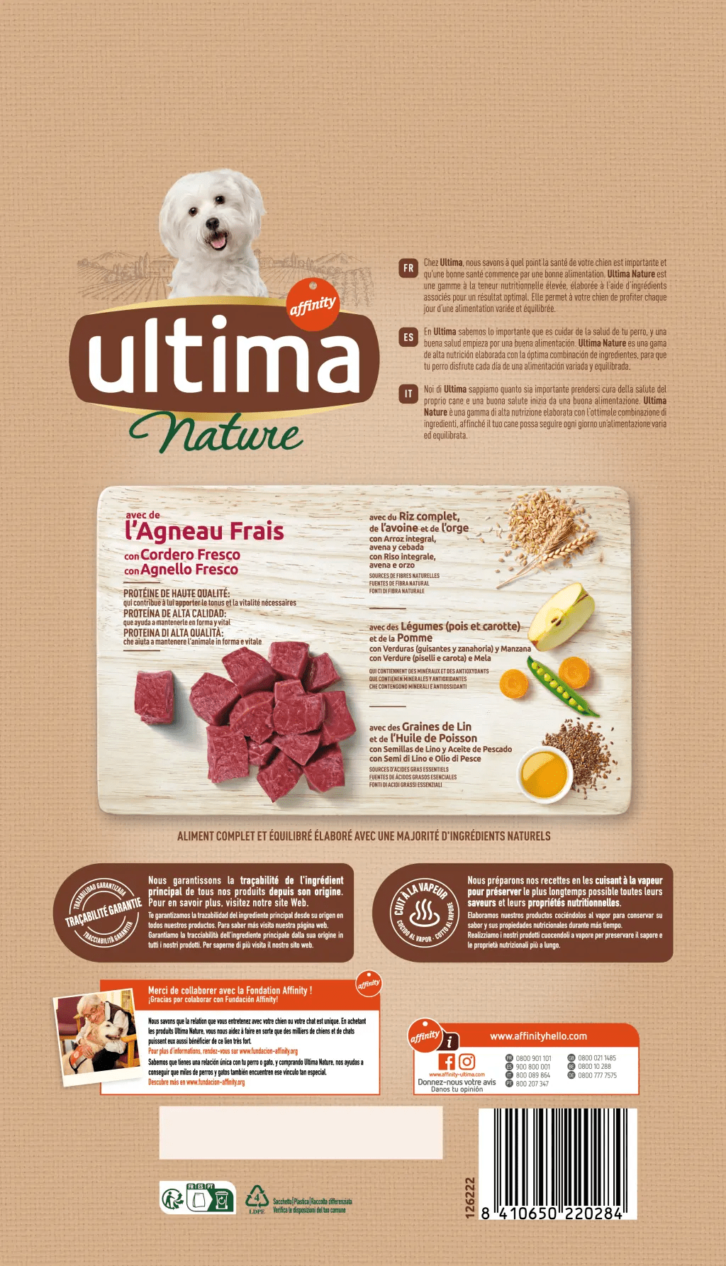 Alimento de salmón para perro mini ULTIMA NATURE, saco 1,25 kg