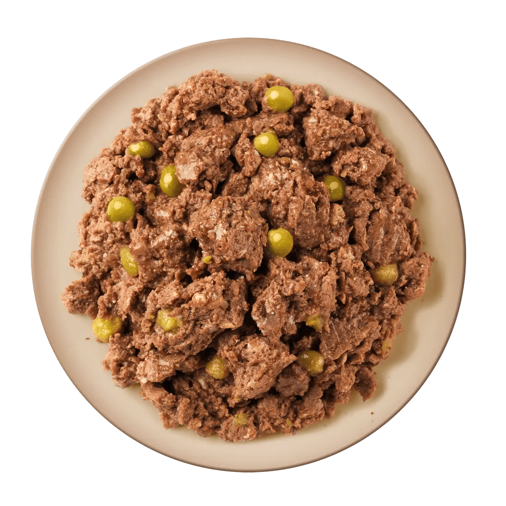 With Beef and peas