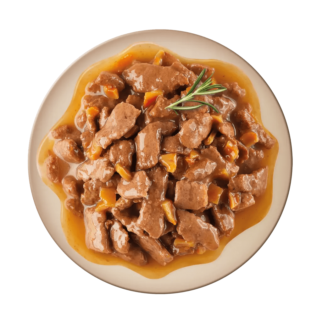 With Beef and carrots