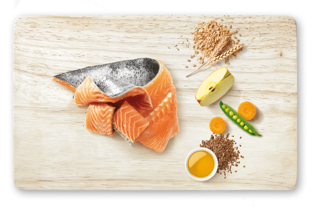 With fresh Atlantic salmon, whole grains, vegetables and fruit